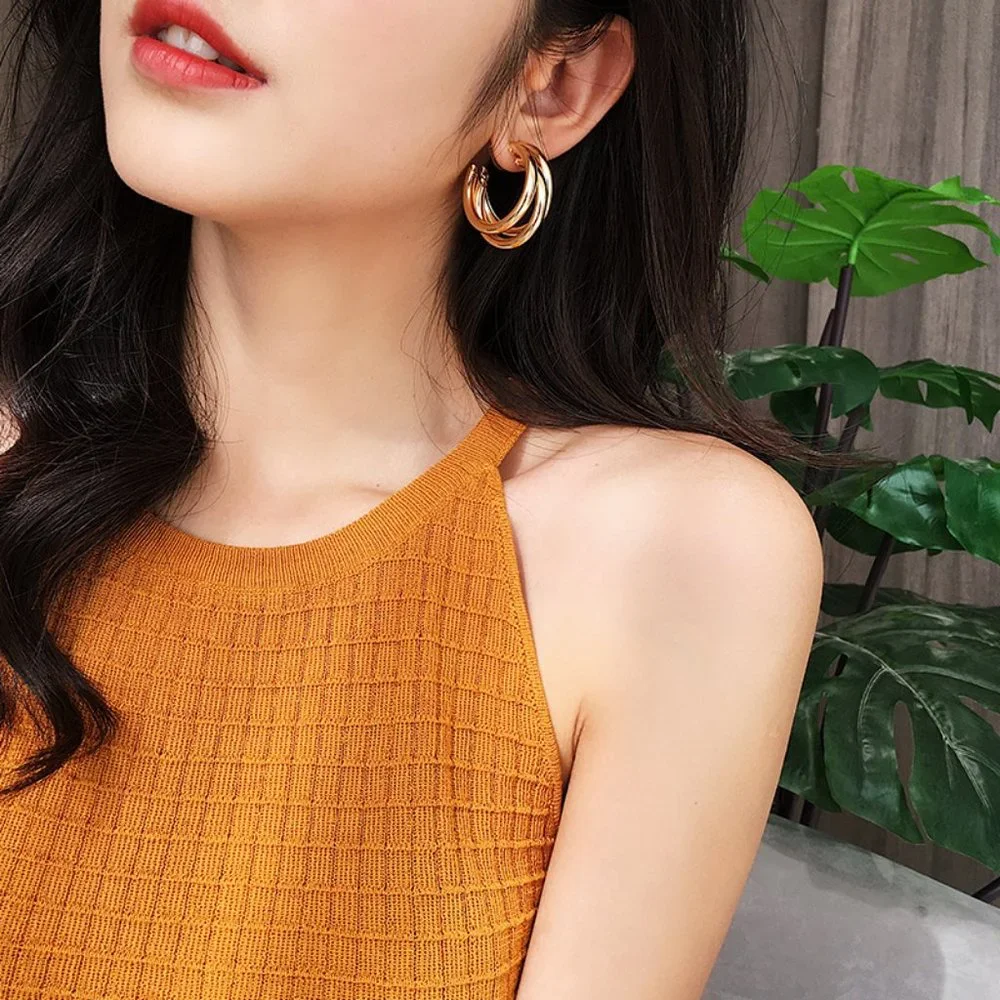 Chic Gold Triple Hoop Earrings - Picture 2 of 6